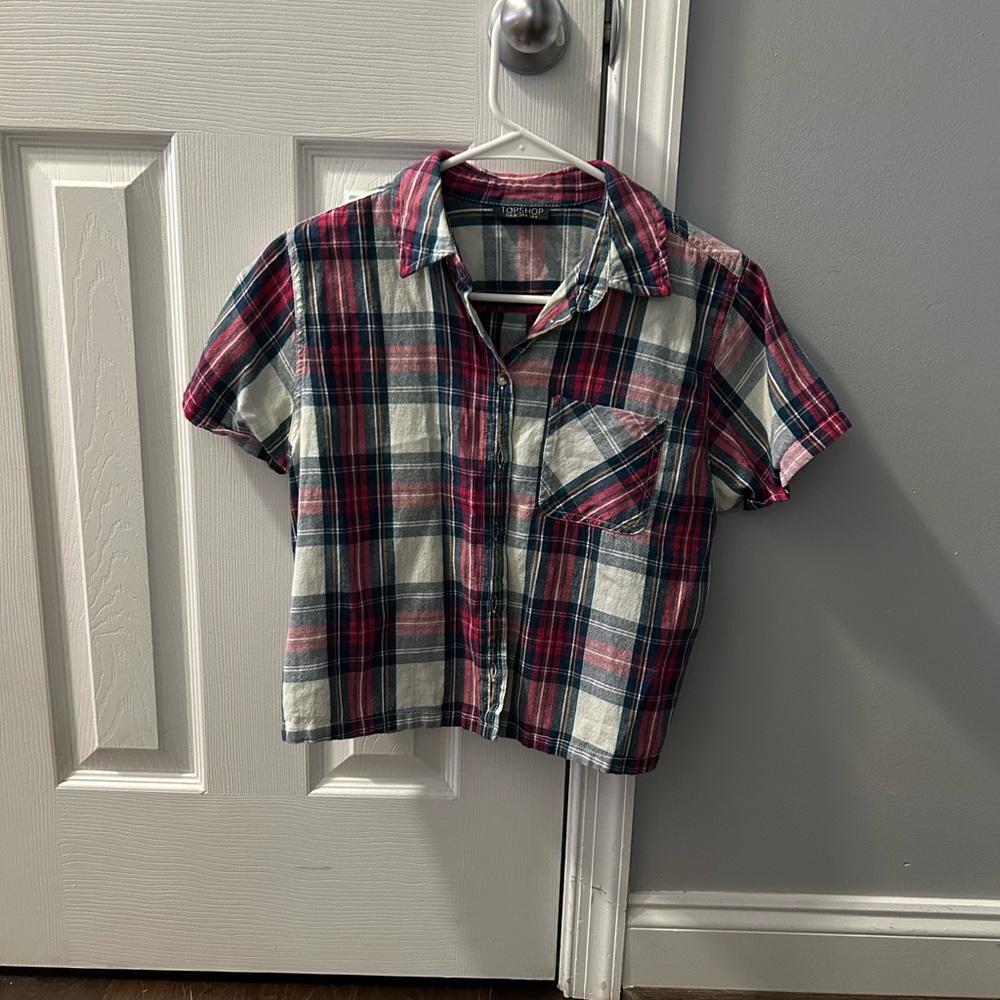 Topshop Red and Blue Button Down Shirt